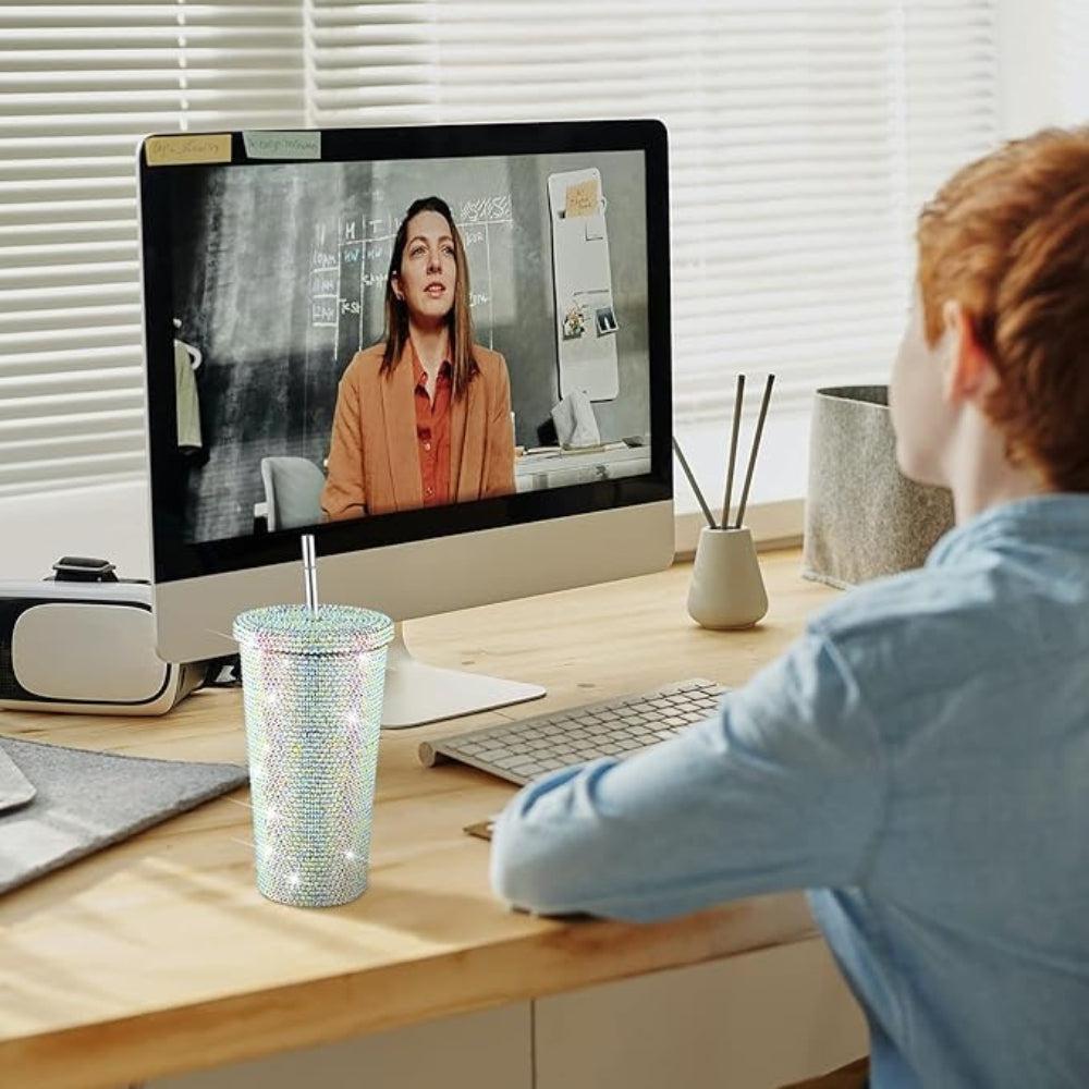 Coffee Tumbler 500ml Rhinestone Straw Tumbler